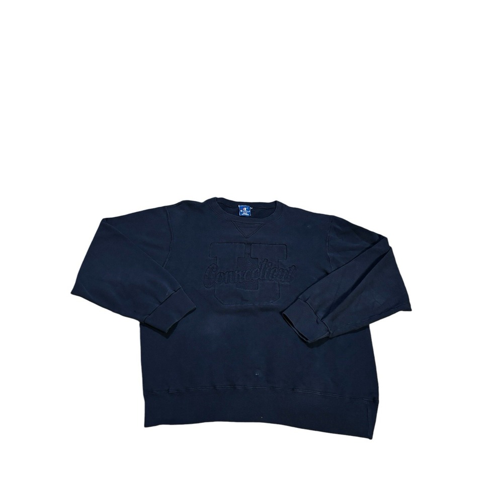 Vintage Champion Connecticut Sweatshirt Navy Blue Embroidered Made in USA Large